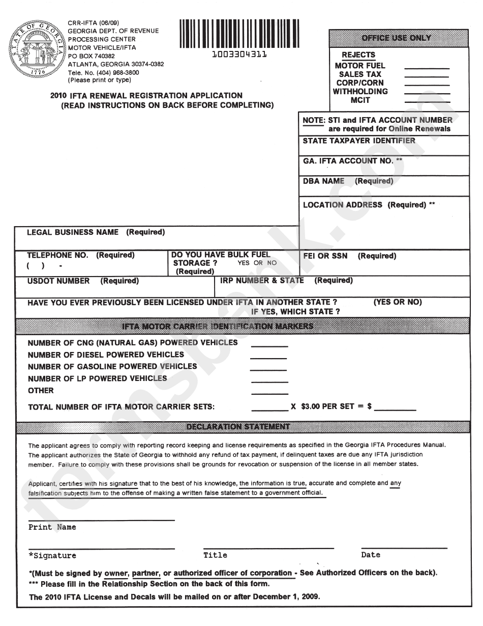 2010 Ifta Renewal Registration Application Form Printable Pdf Download 2010 Ifta Renewal Registration Application Form Printable Pdf Download