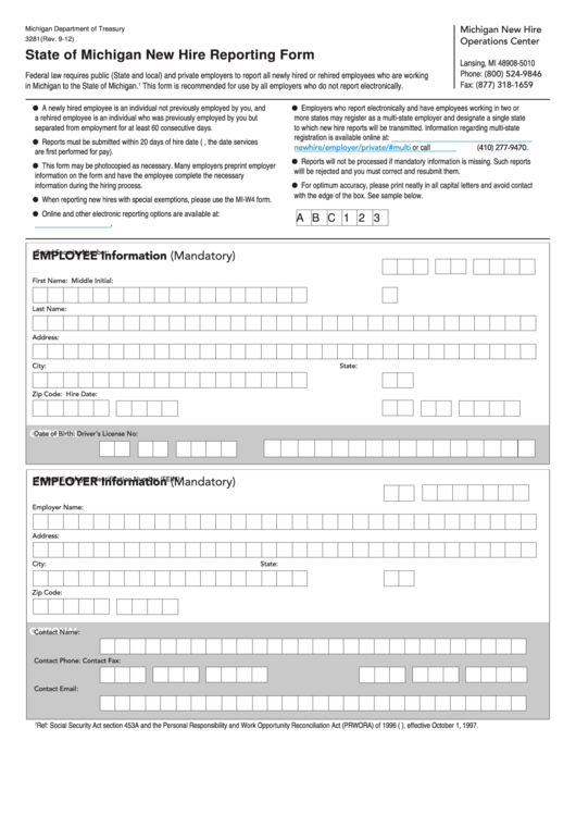 Michigan New Hire Reporting Form 2023