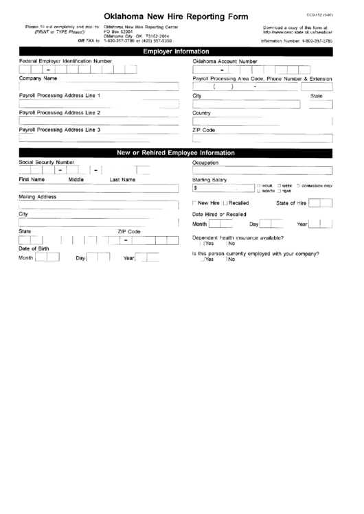 Form Oes 112 Oklahoma New Hire Reporting Printable Pdf Download Form Oes 112 Oklahoma New Hire Reporting Printable Pdf Download