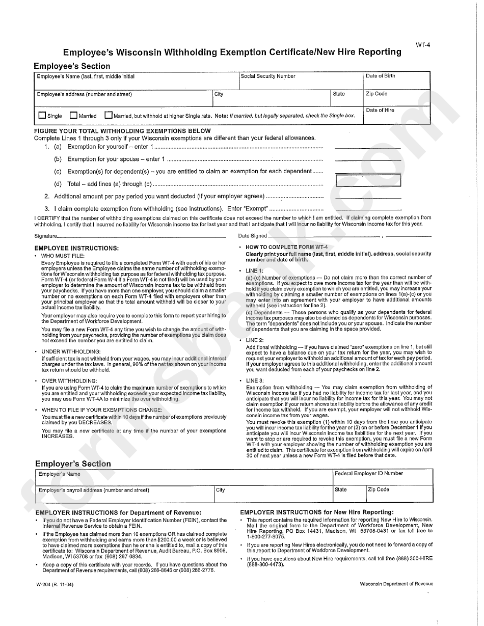 Form Wt 4 Employee S Wisconsin Withholding Exemption Certificate New Form Wt 4 Employee S Wisconsin Withholding Exemption Certificate new