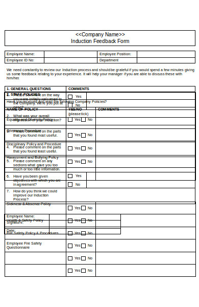 FREE 11 Induction Feedback Forms In PDF Ms Word FREE 11 Induction Feedback Forms In PDF Ms Word