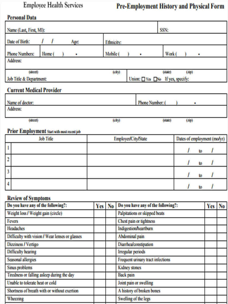 FREE 5 Work Physical Forms In PDF