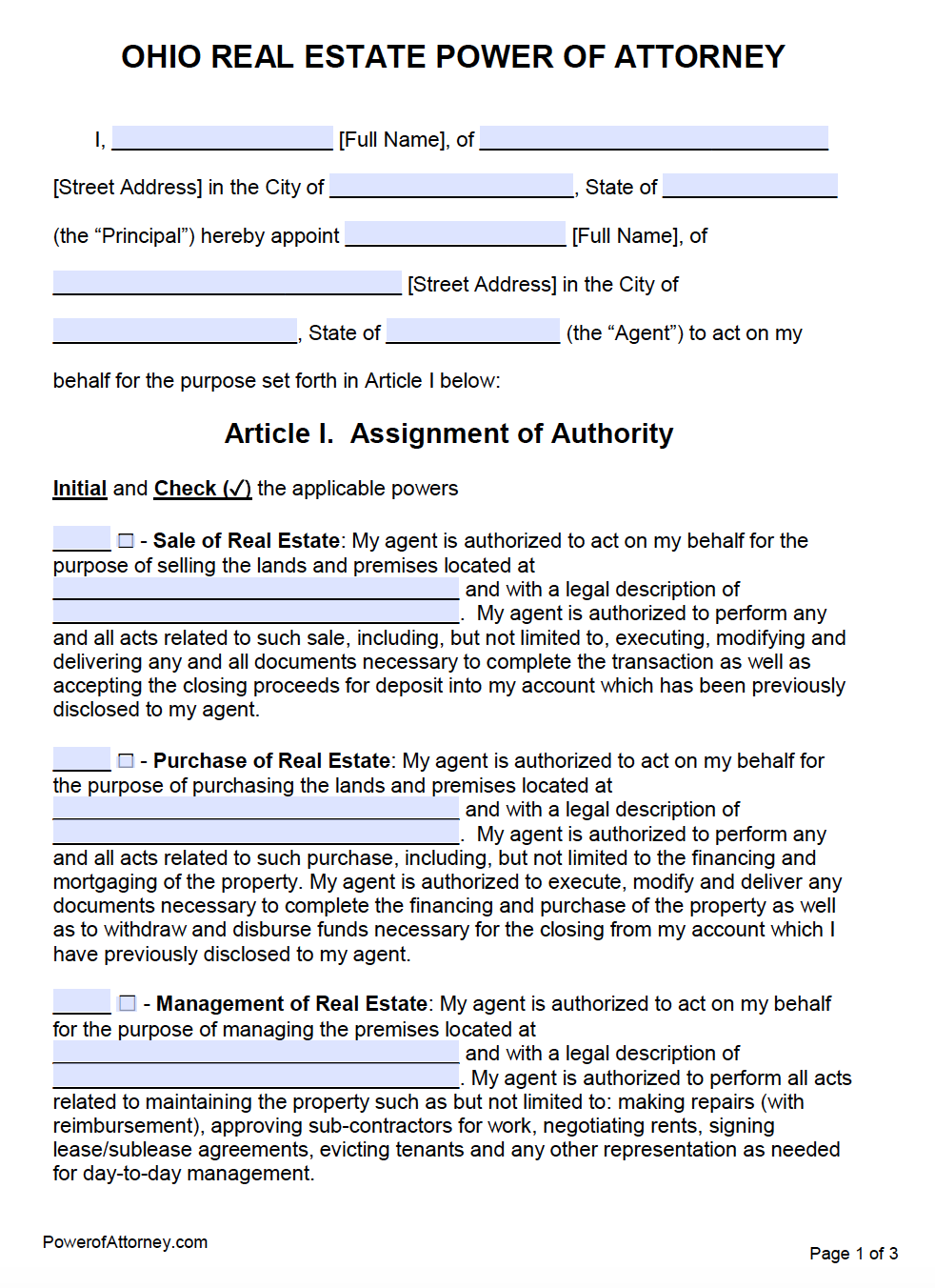Free Real Estate Power Of Attorney Ohio Form PDF Word Free Real Estate Power Of Attorney Ohio Form PDF Word