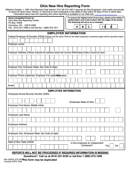 Ohio New Hire Reporting Form Printable Pdf Download Ohio New Hire Reporting Form Printable Pdf Download
