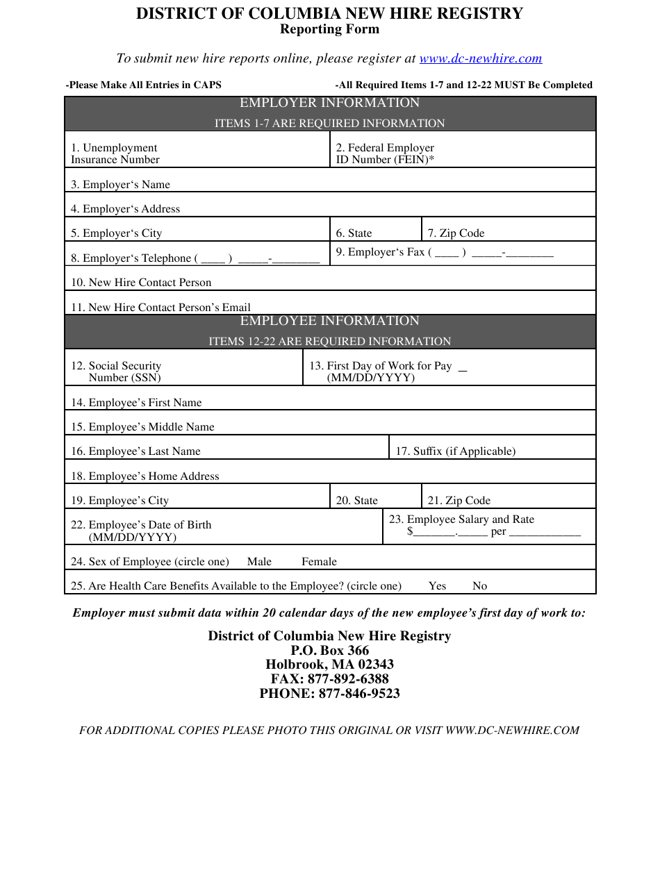Washington D C New Hire Reporting Form District Of Columbia New Washington D C New Hire Reporting Form District Of Columbia New